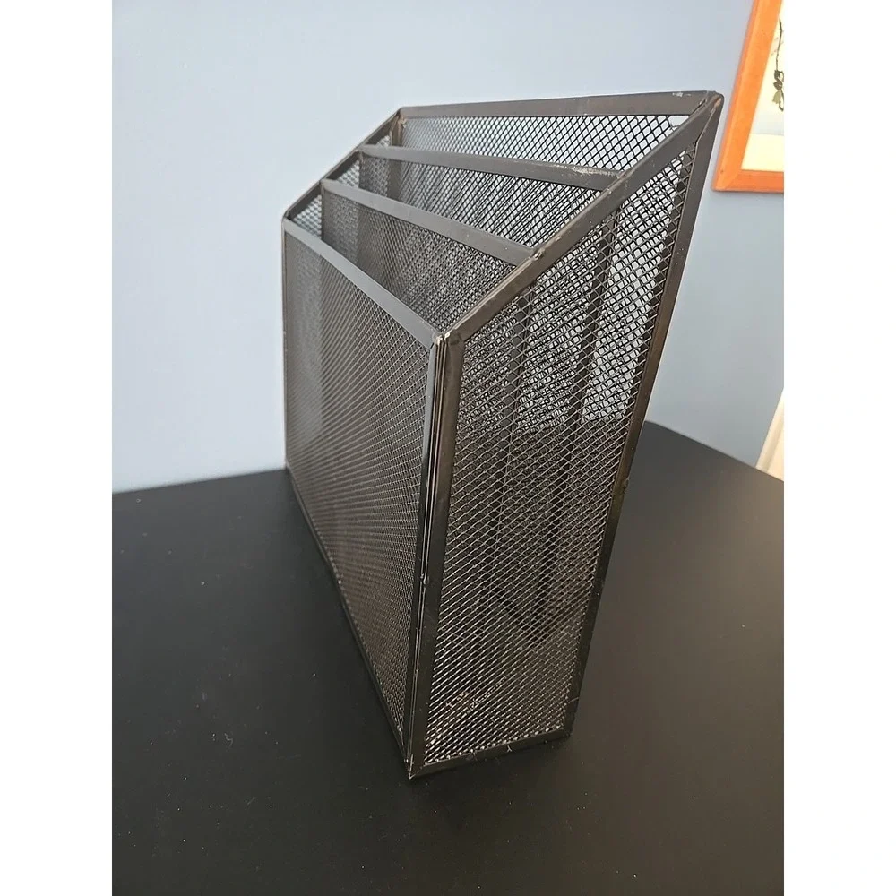 Three Section Tier Compartment Black Metal  Mesh Wire File Organizer‎